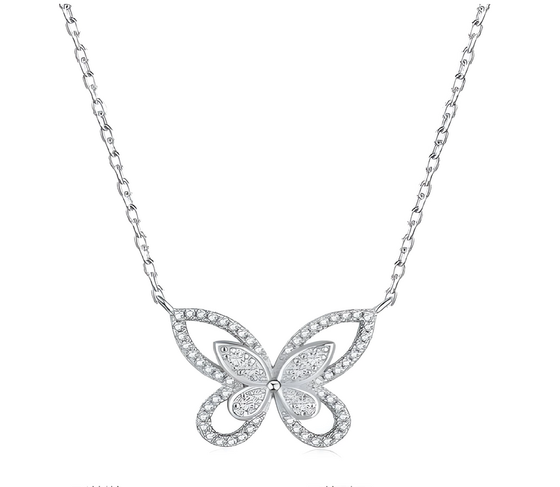 Anyco Necklace 925 Silver for Women Dual Butterfly Pendant Cubic Zirconia 5A Rhodium Platting Jewelry