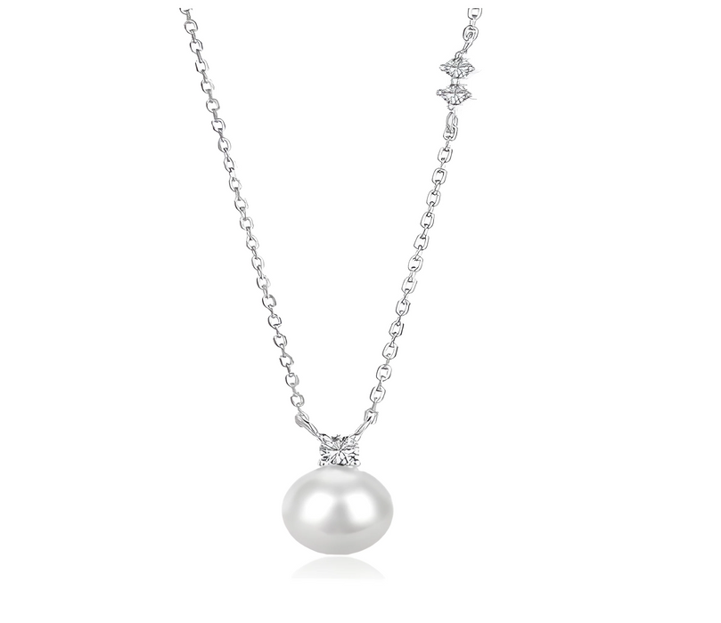 Anyco Necklace 925 Silver for Women Classic Pearl Pendant Chocker Cubic Zirconia 5A Rhodium Platting Jewelry