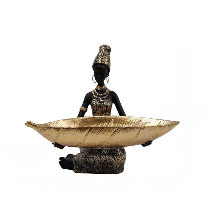 Anyhouz Home Figurine African Black Woman Storage Statue Exotic Figurines Home Interior Desktop Decor Keys Candy Container Craft Item