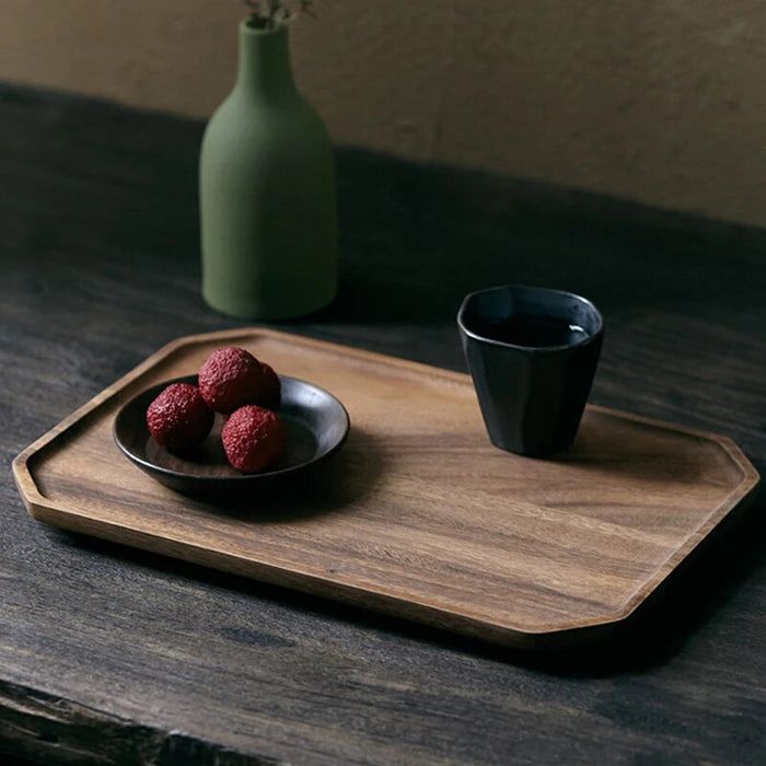 Anygleam Natural Wood Diagonal Square Acacia Wood Plate Serving Tray Food Kitchen Tableware