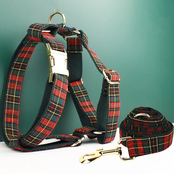 Anywags Pet Harness Leash Plaid Red Green Heavy Duty DIY Metal Dog Leash