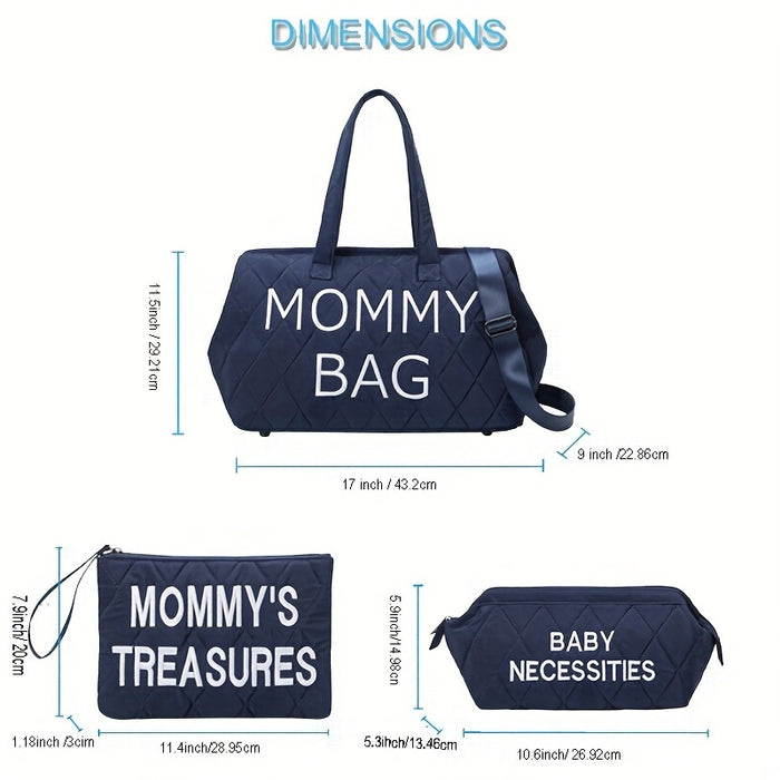 Anymom Mommy Diaper Bag Black Handbag 5 pcs set with Portable Changing Pad Adjustable and Removable Strap Diamond Pattern Maternity Bag