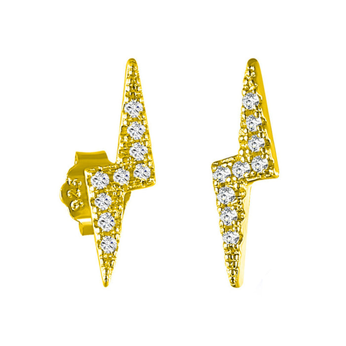 Anyco Earrings Gold Plated Minimalist Pavé White Zircon Lightning Small Stud For Women Teen Fashion Stylish Accessories Jewelry Gifts