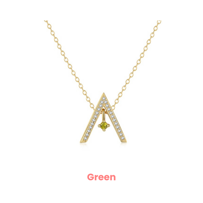 Anyco Necklace 18K Gold Plated 925 Silver Triangular Colored Stone Pendant with Zircon 5A Gift Jewelry