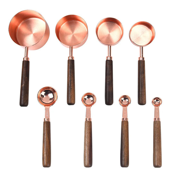 Anygleam Rosegold Brown 8pcs Wooden Measuring Cup  Kitchen Tools Accessories