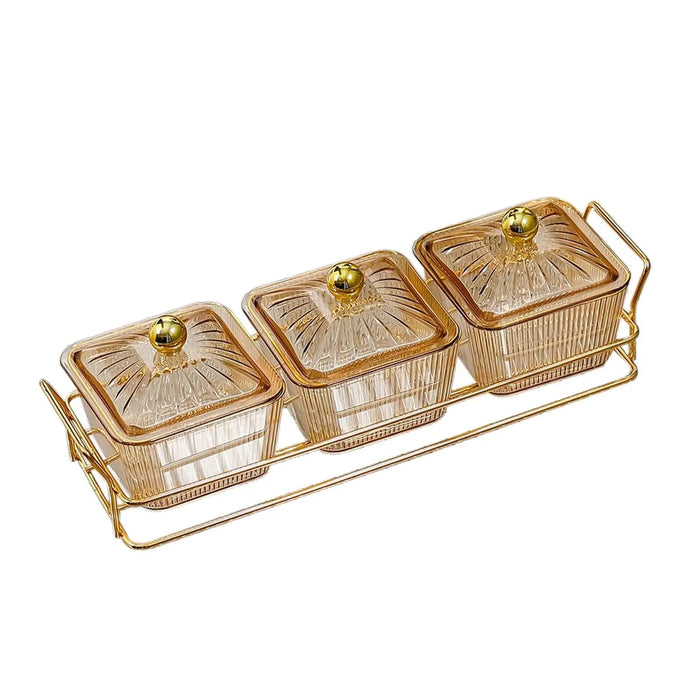 Anygleam Food Container Amber 3 Grids Fruit Plate Partition Platter Snack Storage Box Bar Nut Snack Dish Serving Tray