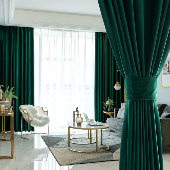 Anyhouz 150cm Green High Quality Modern Velvet Blackout Curtains for Living Room Bedroom Dining Luxury Window Drape