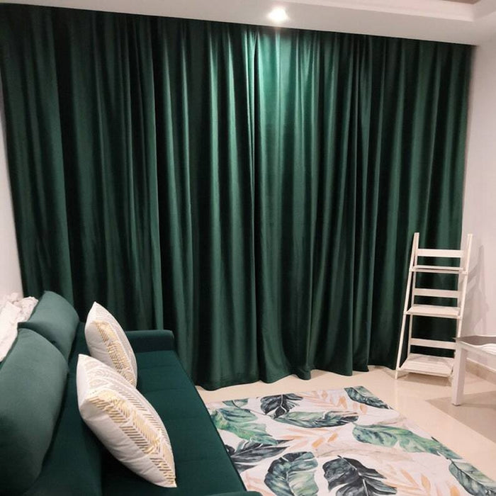 Anyhouz 200cm Green High Quality Modern Velvet Blackout Curtains for Living Room Bedroom Dining Luxury Window Drape