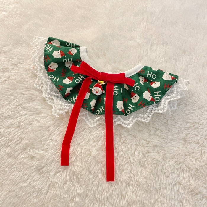 Anywags Pet Collar Green Santa Hat Christmas Lace Silk Ribbon Scarf Dog Cats Holiday Accessories