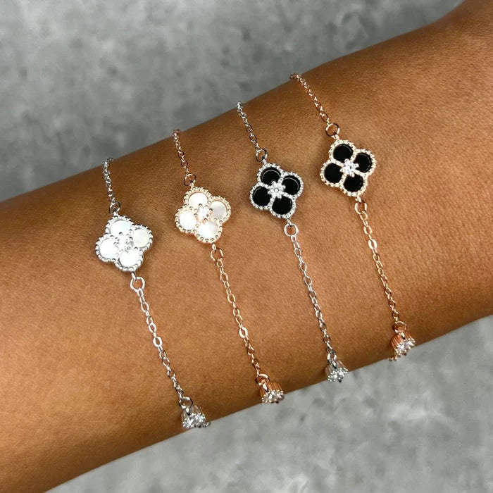 Anyco Bracelet Sterling Silver Clear White 4 Four Leaf Clover Bracelet 5A Cubic Zirconia Link Chain Tennis Bracelets