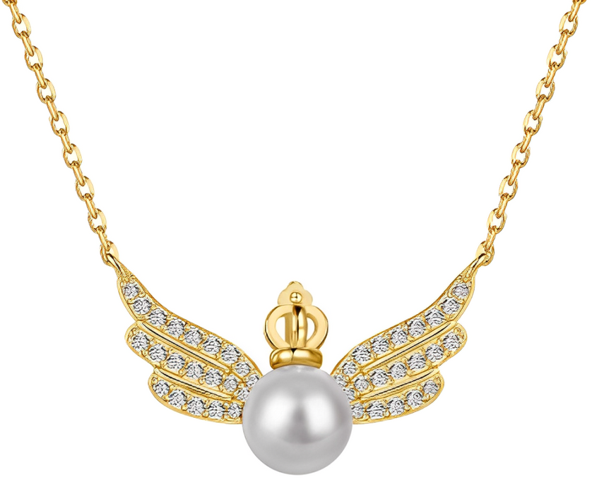 Anyco Necklace 925 Silver for Women Crowned Feathered Shell Pearl Pendant Cubic Zirconia 5A Gold Platting 18K Jewelry