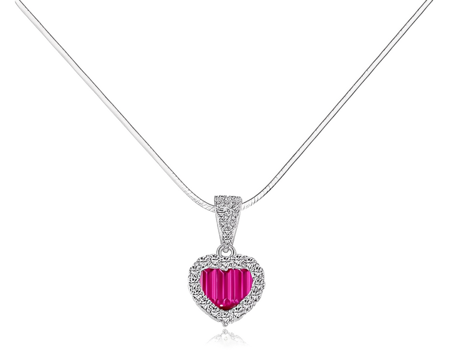 Anyco Necklace 925 Silver for Women Simple Pink Diamond Heart Shape Pendant Cubic Zirconia 5A Rhodium Platting Jewelry