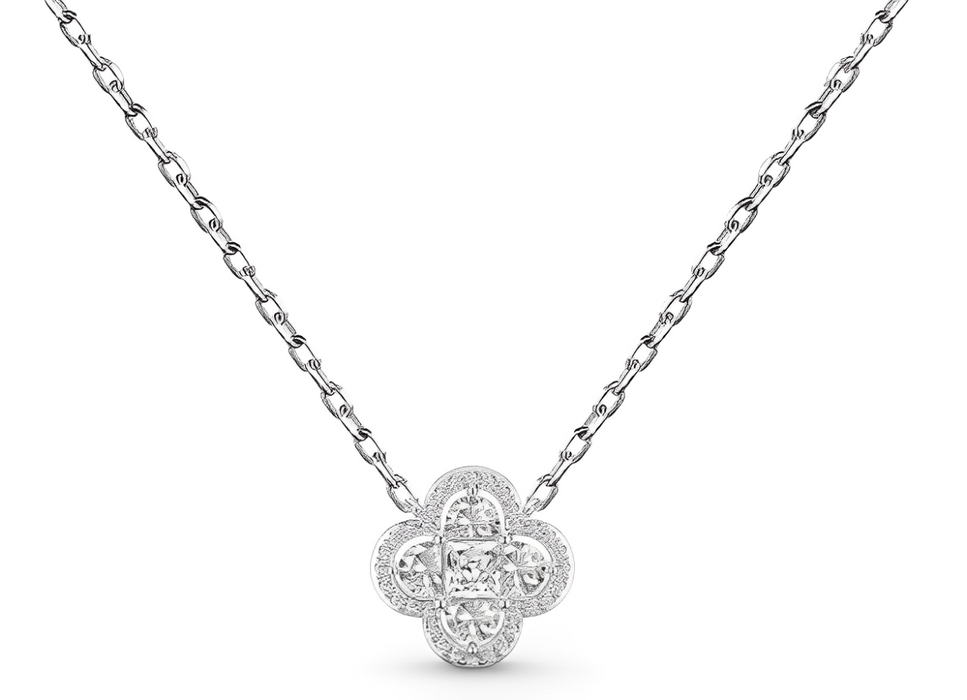 Anyco Necklace 925 Silver for Women 4 Leaf Clover Clear Pendant Rhodium Platting Cubic Zirconia 5A Jewelry