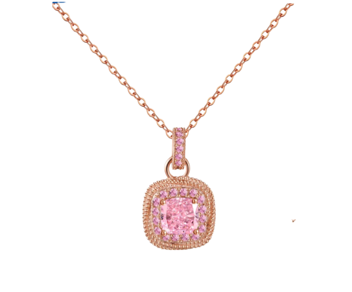 Anyco Necklace 925 Silver for Women Cute Dark Pink Pendant Rose Gold Platting Cubic Zirconia 8A Jewelry