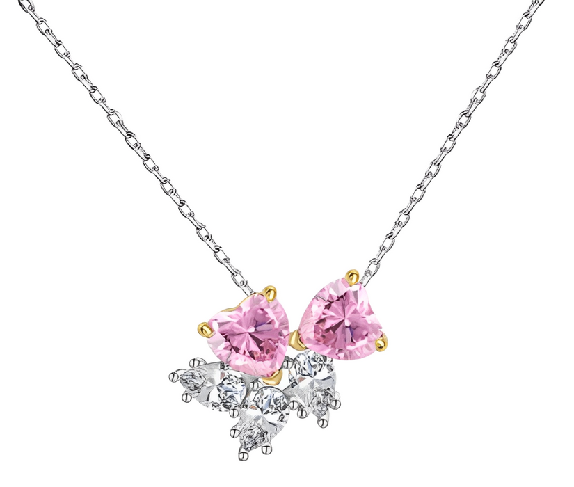 Anyco Necklace 925 Silver for Women Snowflakes Pink Heart Pendant Cubic Zirconia 5A Rhodium Platting Jewelry