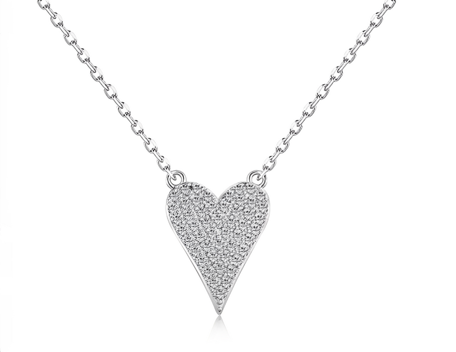 Anyco Necklace 925 Silver for Women Fine Heart Rhodium Platting Cubic Zirconia 5A Jewelry