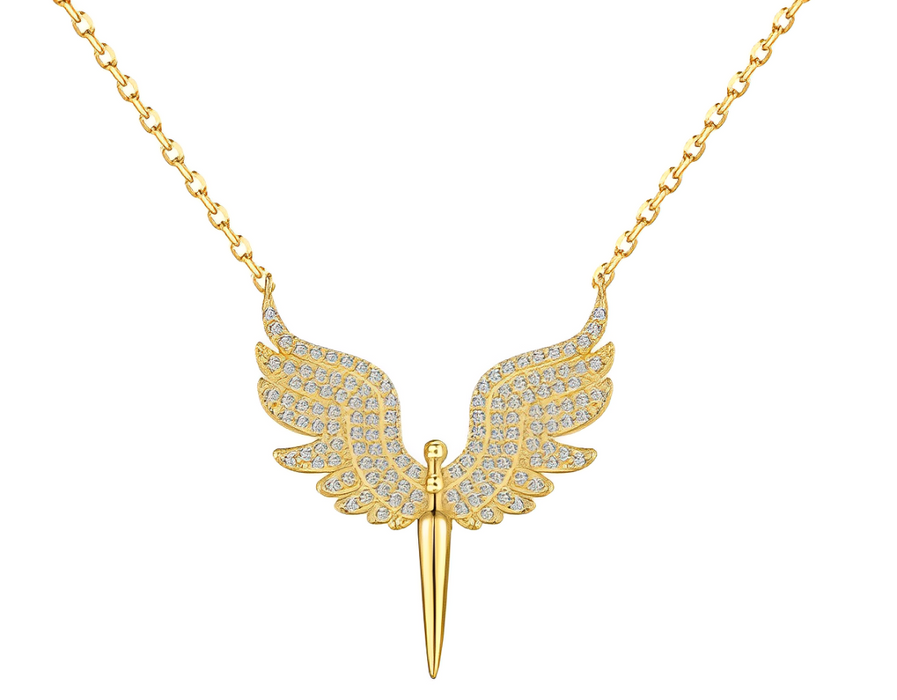 Anyco Necklace 925 Silver for Women Feathered Angel Pendant Cubic Zirconia 5A Gold Platting 18K Jewelry