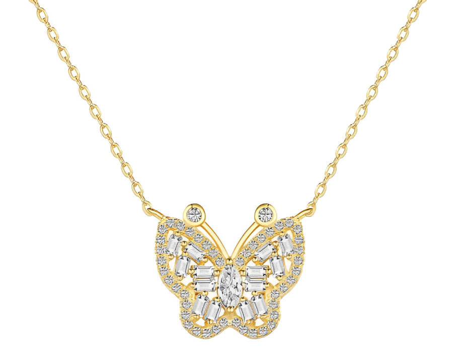 Anyco Necklace 925 Silver for Women Cute Clear Diamond Butterfly Pendant Cubic Zirconia 5A Gold Platting Jewelry