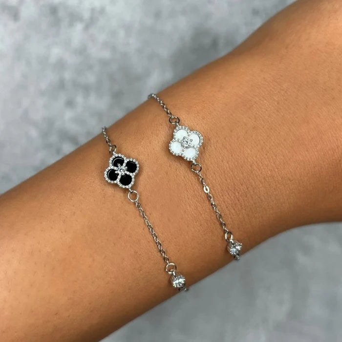 Anyco Bracelet Sterling Silver Clear White 4 Four Leaf Clover Bracelet 5A Cubic Zirconia Link Chain Tennis Bracelets