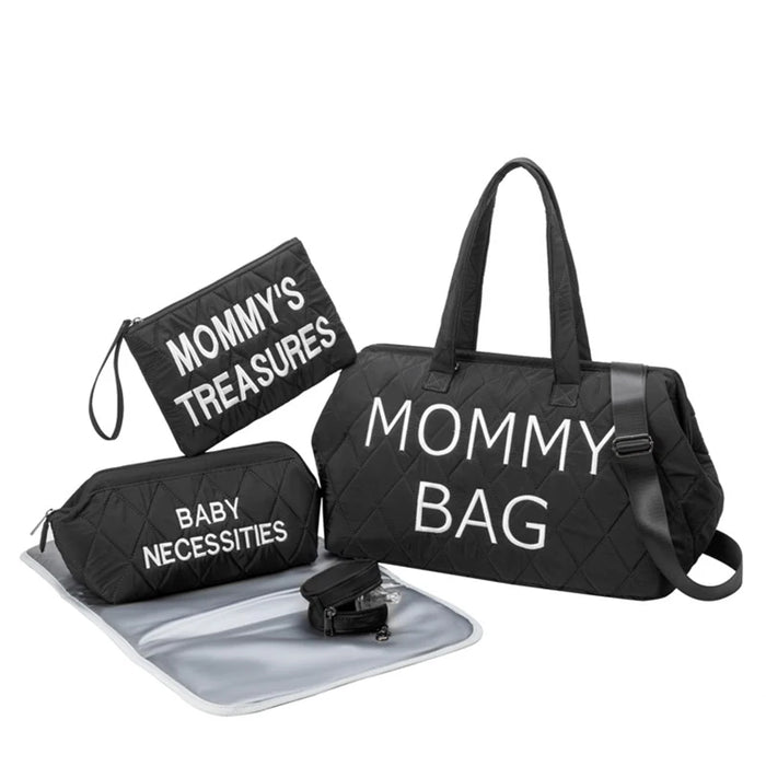 Anymom Mommy Diaper Bag Black Handbag 5 pcs set with Portable Changing Pad Adjustable and Removable Strap Diamond Pattern Maternity Bag