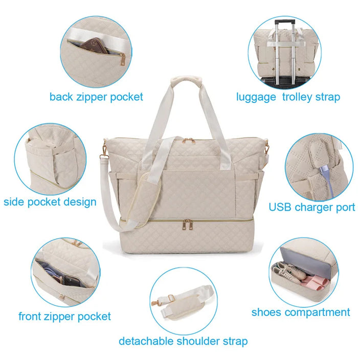 Anymom Mommy Diaper Bag White Handbag 3 pcs Set with Multiple Pocket Design for Travel Outdoor Changing Fashion Mom Shoulder Bags