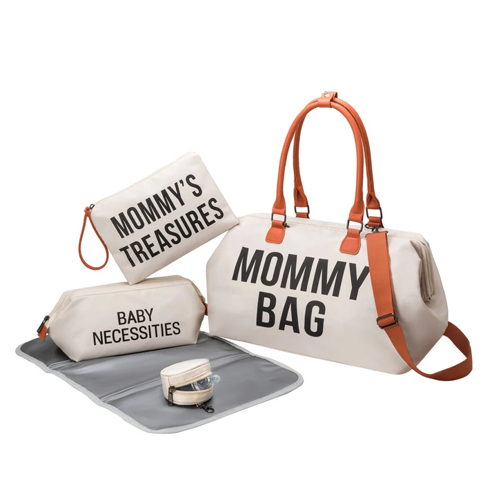 Anymom Mommy Diaper Bag Beige Handbag 5 pcs Set with Portable Changing Pad Adjustable and Removable Strap Mommy Maternity Bag