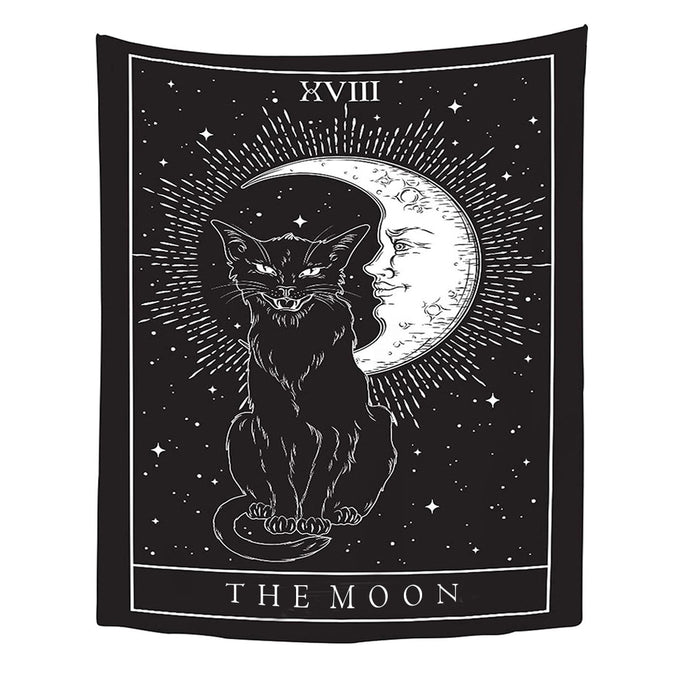 Anyhouz Tapestry Black The Moon And Cat 230X180 cm Tarot Card Psychedelic Scene Art Hippie Bohemian Decoration Sheets