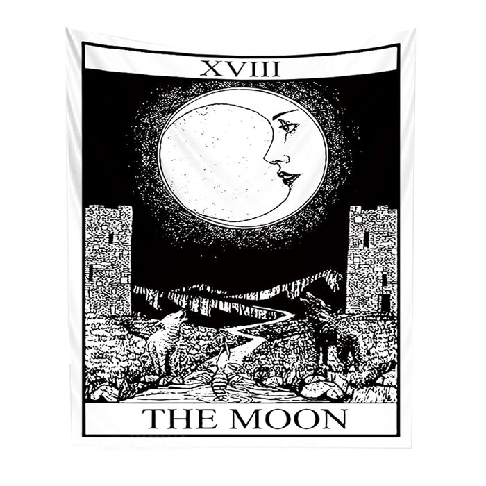 Anyhouz Tapestry White Black Moon 230X180 cm Tarot Card Psychedelic Scene Art Hippie Bohemian Decoration Sheets