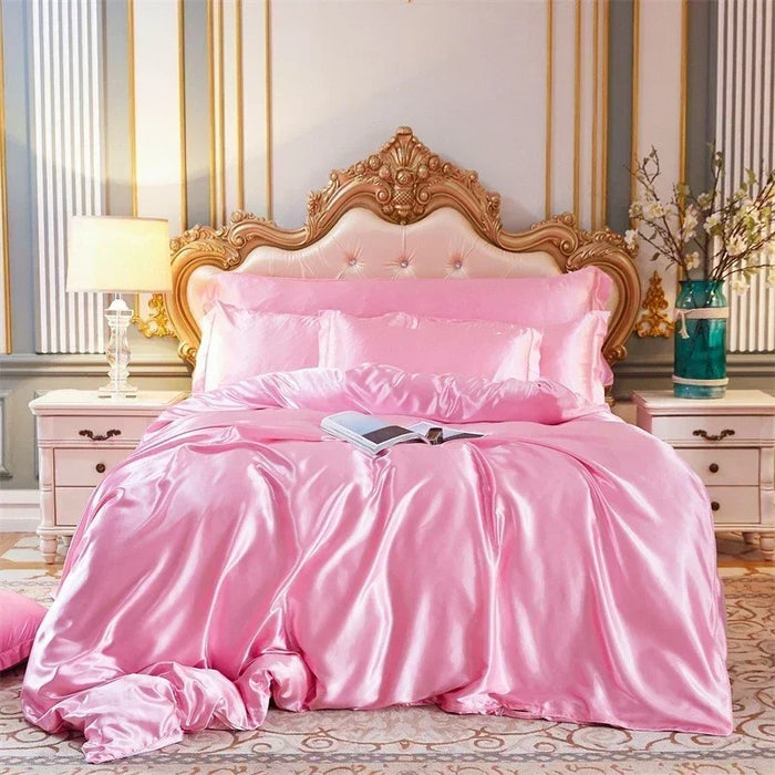 Anyhouz Beddings Blush Pink AU EU King Size 3 Pc High End Satin Smooth Duvet Cover Set Luxury Polyester Silky Soft Cozy Bedding Set