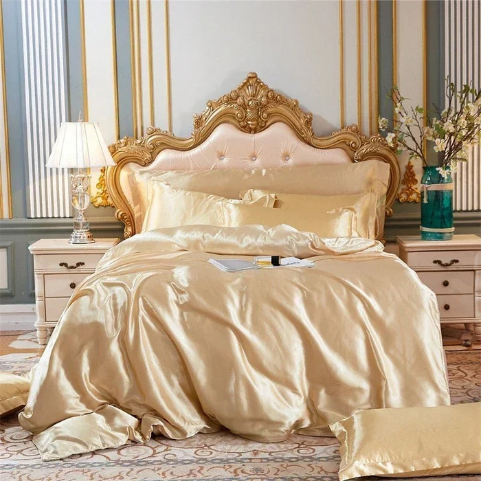 Anyhouz Beddings Beige EU Double Size 3 Pcs High End Satin Smooth Duvet Cover Set Luxury Polyester Silky Soft Cozy Bedding Set