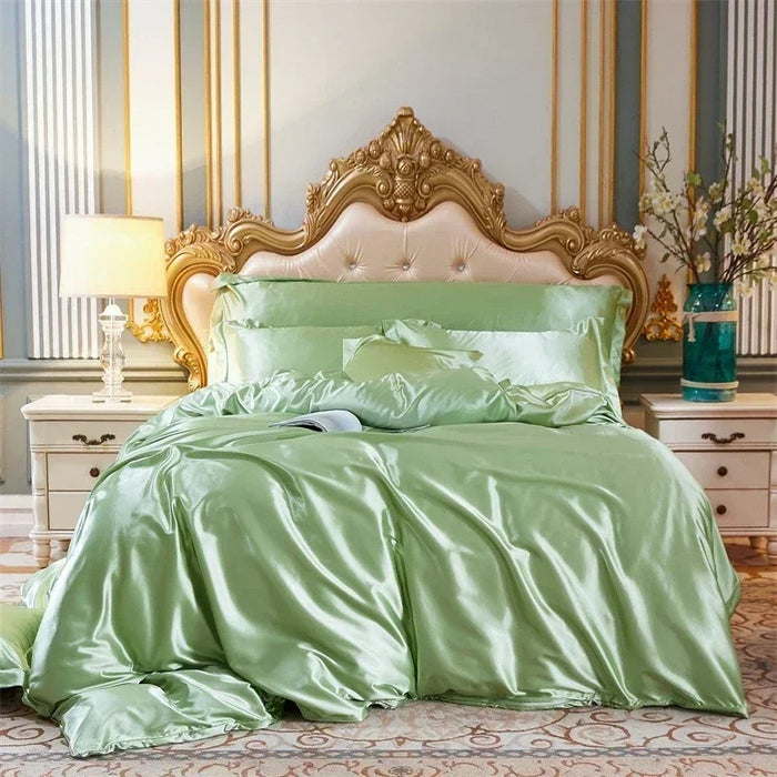 Anyhouz Beddings Sage Green EU Double Size 3 Pcs High End Satin Smooth Duvet Cover Set Luxury Polyester Silky Soft Cozy Bedding Set