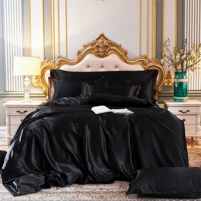 Anyhouz Beddings Black EU Double Size 3 Pcs High End Satin Smooth Duvet Cover Set Luxury Polyester Silky Soft Cozy Bedding Set