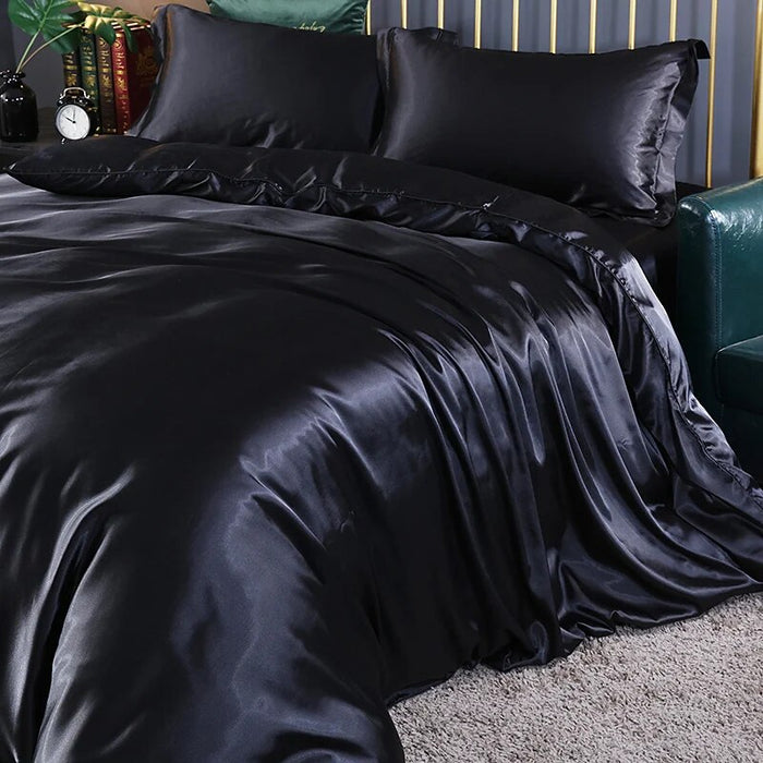 Anyhouz Beddings Black US Twin Size 3 Pcs High End Satin Smooth Duvet Cover Set Luxury Polyester Silky Soft Cozy Bedding Set