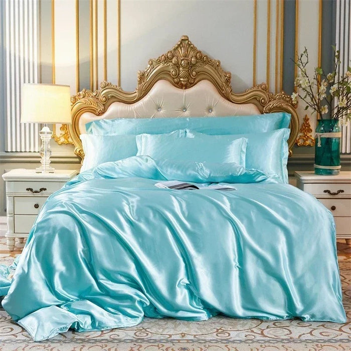 Anyhouz Beddings Sky Blue AU Single Size 2 Pcs High End Satin Smooth Duvet Cover Set Luxury Polyester Silky Soft Cozy Bedding Set