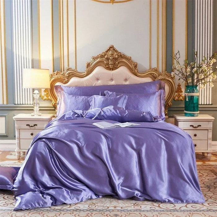 Anyhouz Beddings Light Purple US King Size 3 Pcs High End Satin Smooth Duvet Cover Set Luxury Polyester Silky Soft Cozy Bedding Set