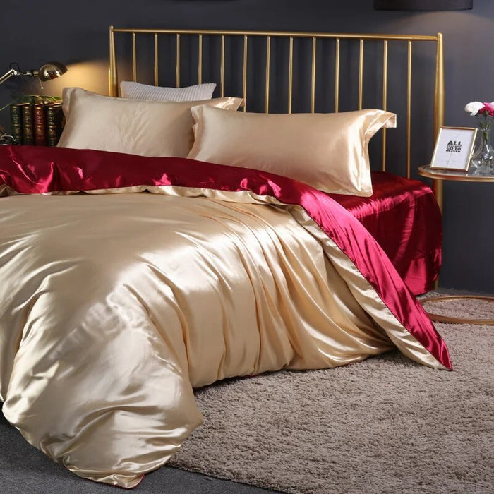 Anyhouz Beddings Beige US Twin Size 3 Pcs High End Satin Smooth Duvet Cover Set Luxury Polyester Silky Soft Cozy Bedding Set