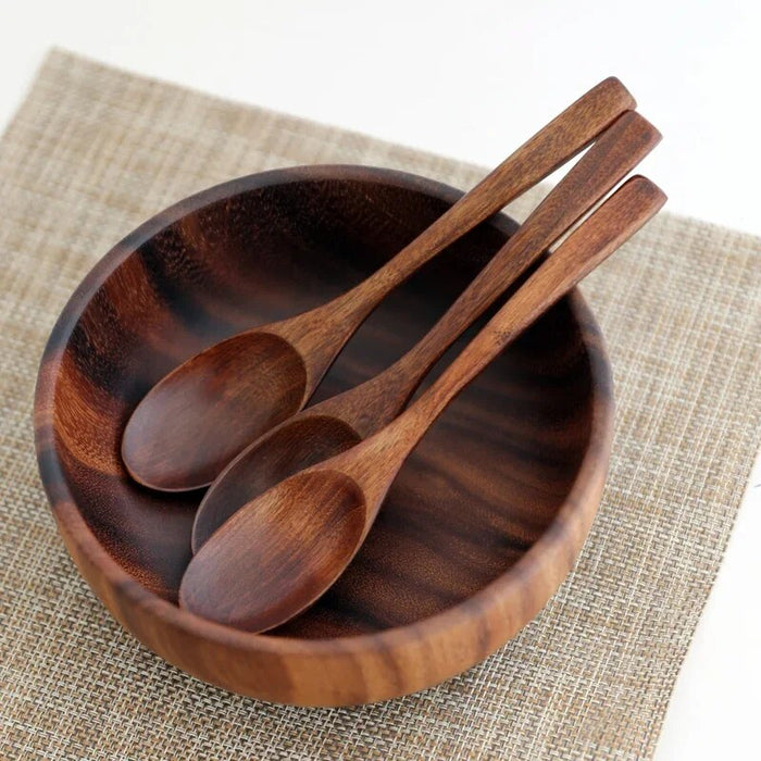 Anygleam Brown 3pcs Wooden Bowl Set Food Kitchen Tableware