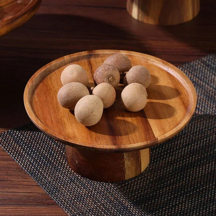 Anygleam Natural Wood Wooden Cake Stand Food Kitchen Tableware