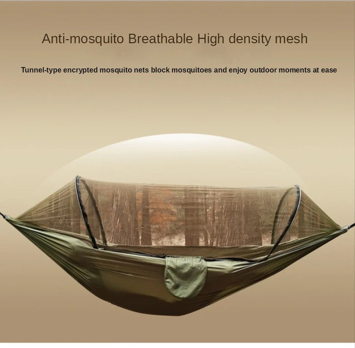 Anypack Camping Swing Chair Army Green 260X140Cm Mosquito Net Hammock Automatic Quick-Opening Outdoor Camping Pole Hammock Swing Anti-Rollover