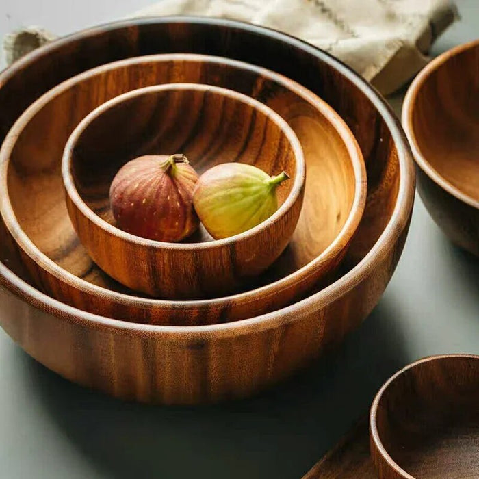 Anygleam Natural Wood Large Acacia Wood Salad Soup Bowl Food Kitchen Tableware