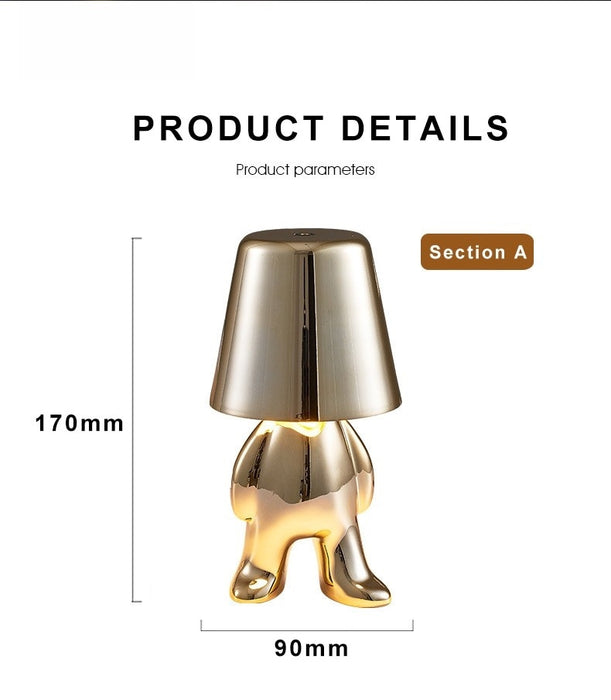 Anyhouz Hotel Lightning Lamp Rechargeable Gold Little Man Sitting Front Position Table Lamps Touch Switch Decoration Led Night Light