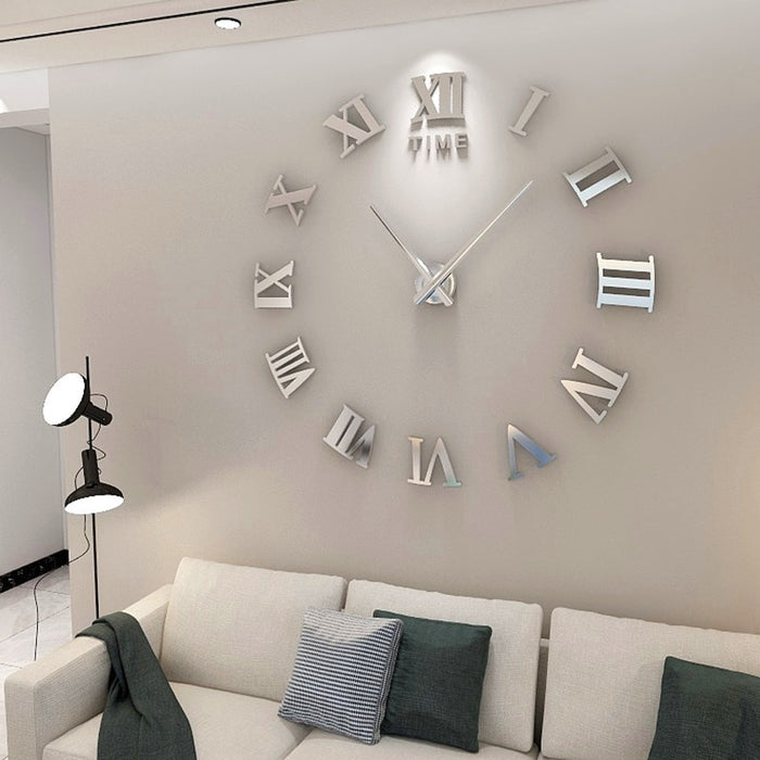 Anyhouz Wall Clock Silver Design D 47 Inch 3D Diy Mirror Wall Clock Acrylic Sticker Fashion Quartz Clocks Watch Home Decoration