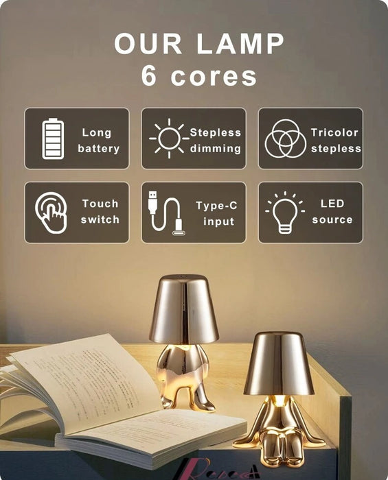 Anyhouz Hotel Lightning Lamp Rechargeable Gold Little Man Standing Position Table Lamps Touch Switch Decoration Led Night Light