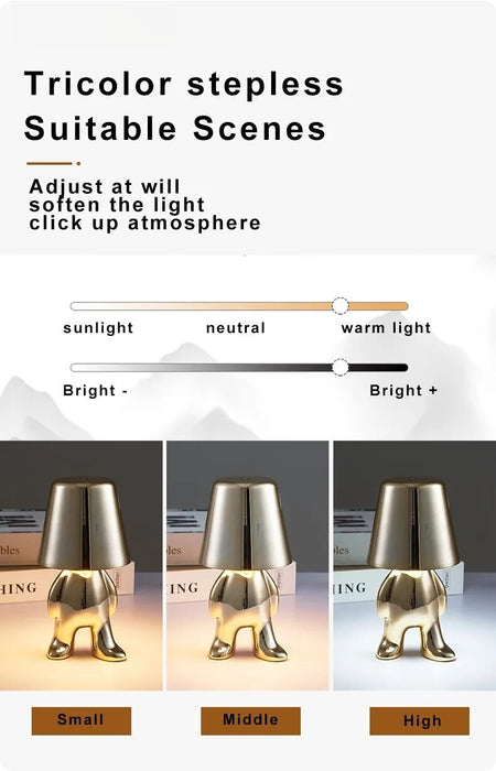 Anyhouz Hotel Lightning Lamp Rechargeable Gold Little Man Thinking Position Table Lamps Touch Switch Decoration Led Night Light