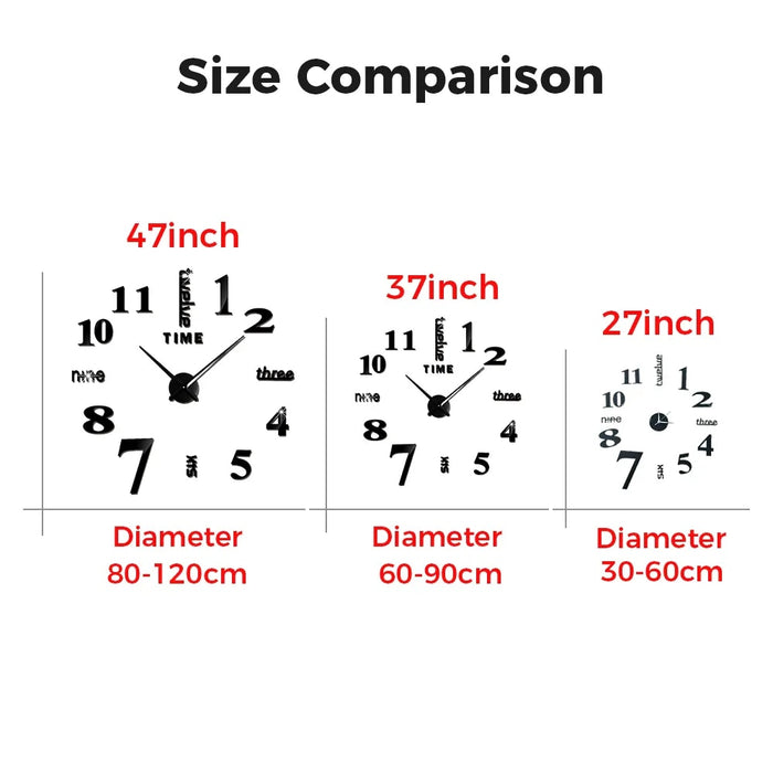 Anyhouz Wall Clock Black Design 1 27 Inch 3D Diy Mirror Wall Clock Acrylic Sticker Fashion Quartz Clocks Watch Home Decoration