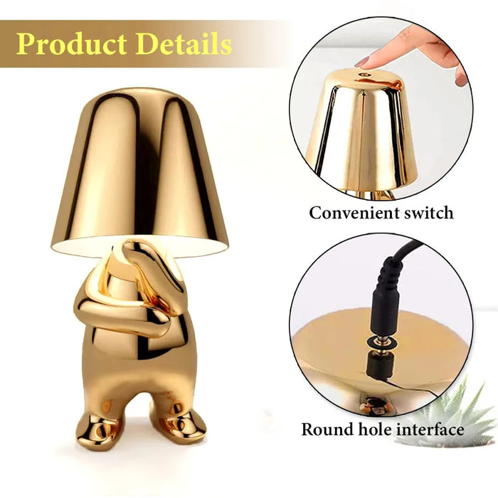 Anyhouz Hotel Lightning Lamp Rechargeable Gold Little Man Waiting Position Table Lamps Touch Switch Decoration Led Night Light