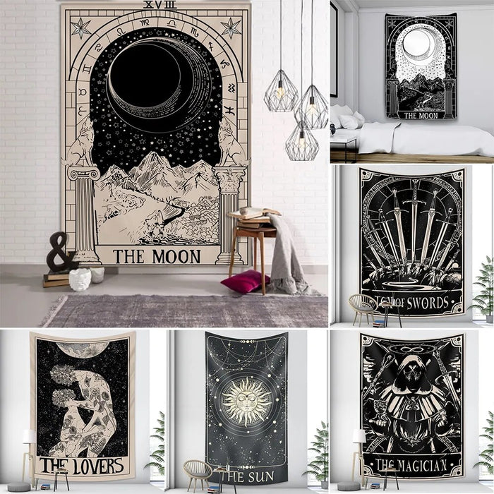 Anyhouz Tapestry Black Snake 95X70 cm Tarot Card Psychedelic Scene Art Hippie Bohemian Decoration Sheets