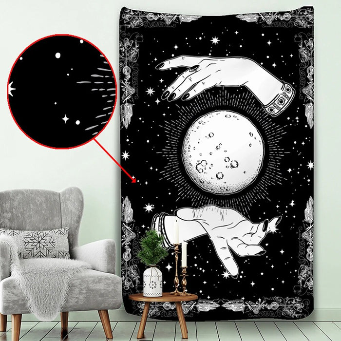 Anyhouz Tapestry Black Yellow Page Of Rings 230X180 cm Tarot Card Psychedelic Scene Art Hippie Bohemian Decoration Sheets