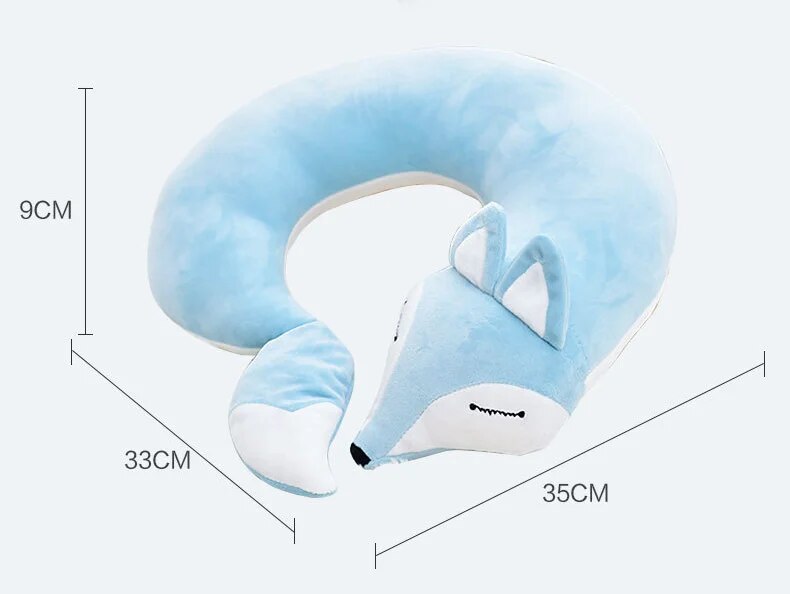 Anypack Neck Pillow Aqua Blue Fox Creative Cartoon U-Shaped Cute Comfortable Sleep Headrest