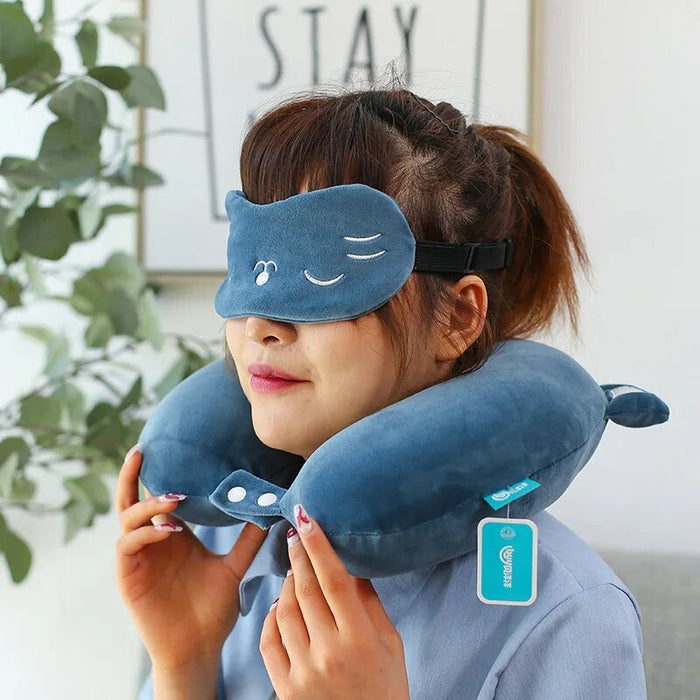 Anypack Neck Pillow Gray Cat Cartoon Memory Cotton U-shaped Soft Fluffy Comfortable Sleep Headrest